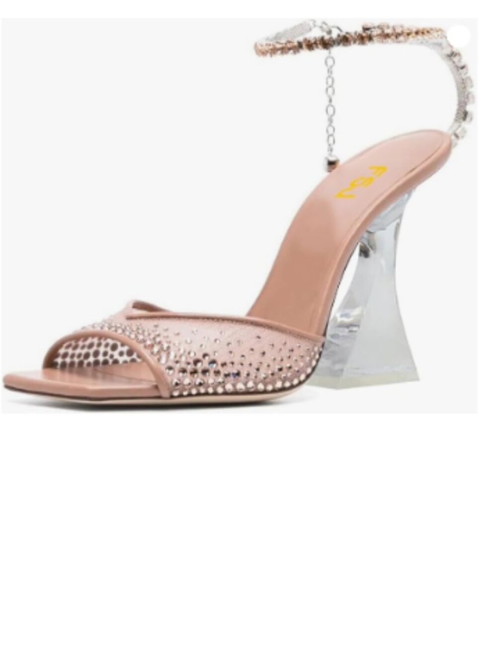 FSJ Pink Square Toe Rhinestone Wedding High Heel Clear Crystal Chain Sandals